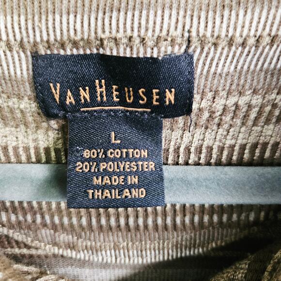 Van Heusen Men's L Collared Pullover Sweater Brown Tan Multi Stripe Grandpacore - Picture 6 of 6